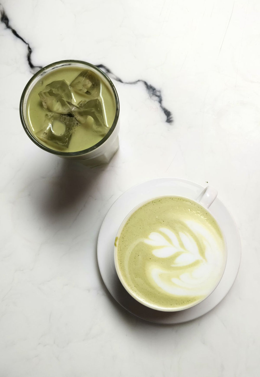 Matcha latte and iced green tea from above - Fine Food Australia trends